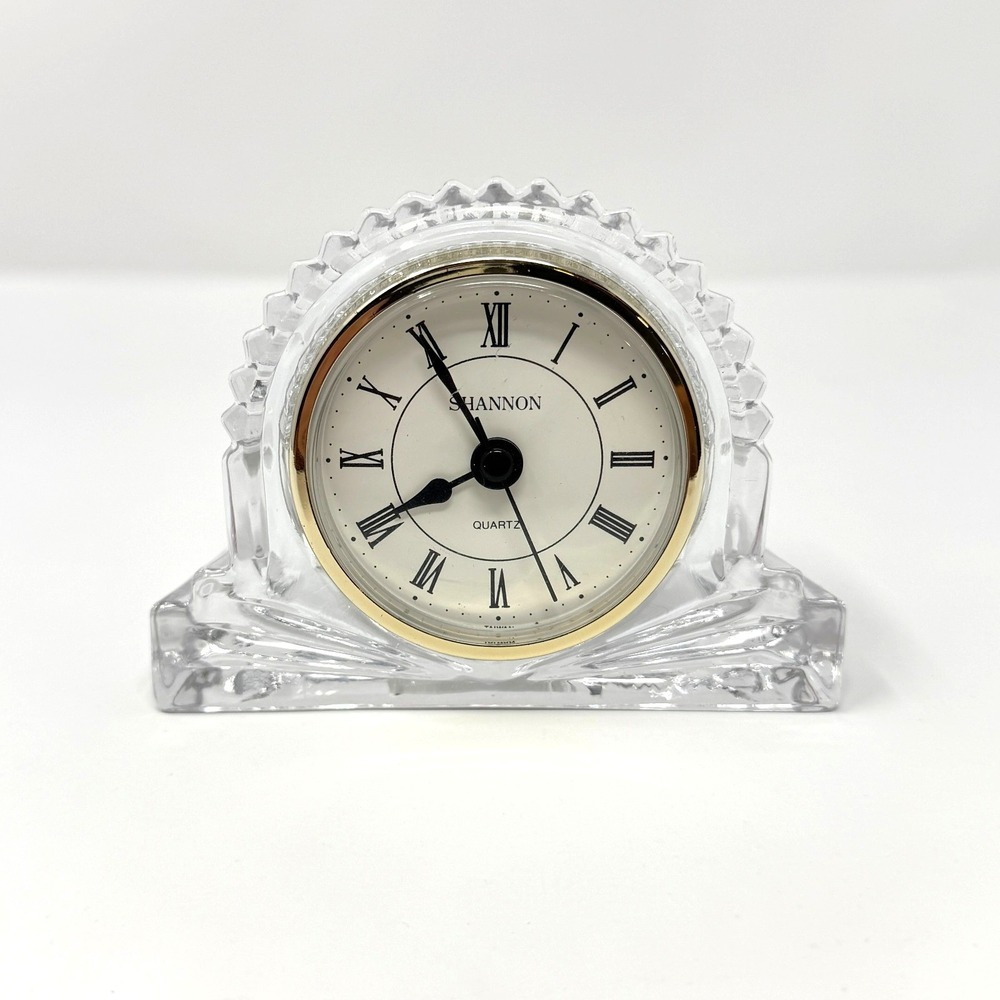 Shannon Quartz Mantel‎ Clock 24 Percent Lead Crystal Clear Gold Roman Numeral
